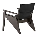 Modern Leisure Chair With Dark Wood Frame And Comfortable Leather Seat