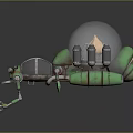 Mechanical Ant Character With Green Metallic Body Transparent Dome And Robotic Legs