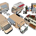 Various Food Trucks With Different Designs Awnings Outdoor Seating And Display Windows