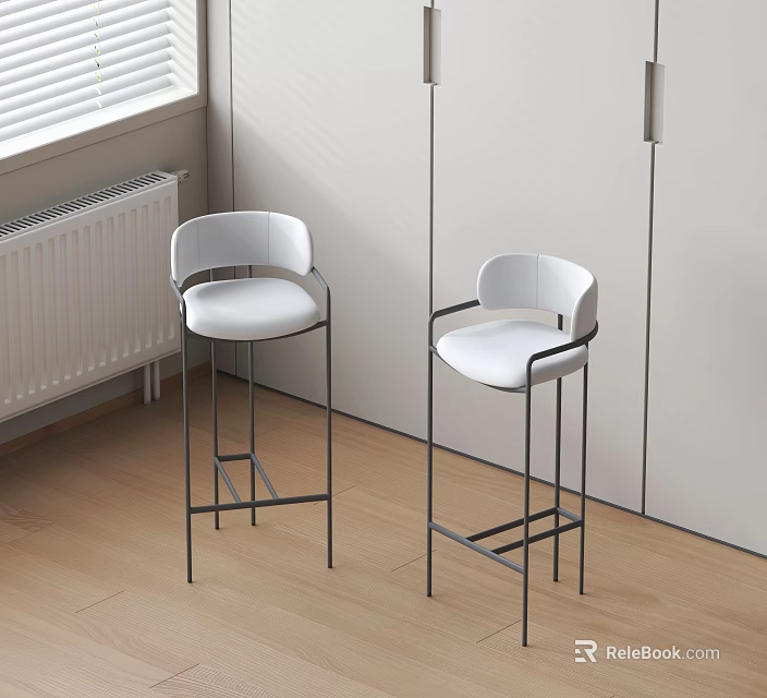 Modern White Bar Stools With Black Metal Frames In Bright Interior Space 3d model