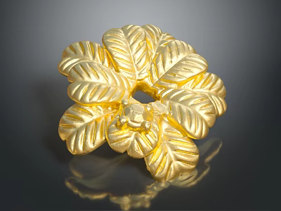 Golden Plant Leaves Forming Flower Shaped Decorative Ornament With Shiny Surface 3d model