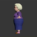 Elderly Lady With White Curly Hair Glasses Purple Cardigan Blue Plaid Skirt Arms Outstretched
