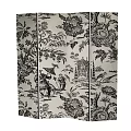 Traditional Chinese Folding Screen with Black and White Floral Patterns Figural Scenes and Pavilion Design