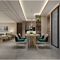 Modern Dining and Living Room Interior Design With Green Chairs Dining Table And Sofa