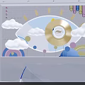DP Device With Circular Golden Center And Cloud Rainbow Decorations In Indoor Design