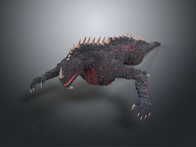 3D Model Of Ferocious Fantasy Creature Character With Spiked Back Sharp Teeth And Clawed Limbs 3d model