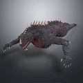 3D Model Of Ferocious Fantasy Creature Character With Spiked Back Sharp Teeth And Clawed Limbs 3d model
