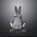 Cartoon Rabbit Character With Grey Body White Belly And Long Ears Sitting Pose