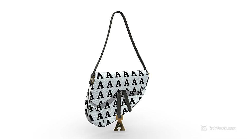 Stylish Bag With Black Strap Repeating A Letters And Eiffel Tower Charm 3d model 