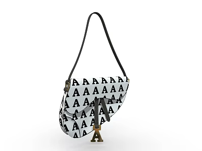 Stylish Bag With Black Strap Repeating A Letters And Eiffel Tower Charm 3d model