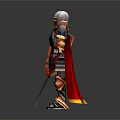 3D Armored Knight Figure With Metallic Armor Red Sword And Detailed Shield