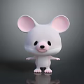 Cute White 3D Cartoon Mouse Game Movie Character With Big Pink Ears Standing Pose