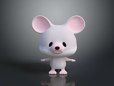 Cute White 3D Cartoon Mouse Game Movie Character With Big Pink Ears Standing Pose 3d model