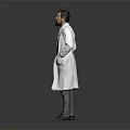 Bearded Man Wearing White Lab Coat With Hands in Pockets Standing Against Gray Background 3d model
