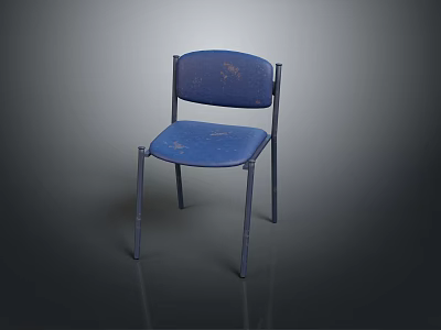 Blue Leisure Chair With Metal Frame Worn Look And Simple Design 3d model