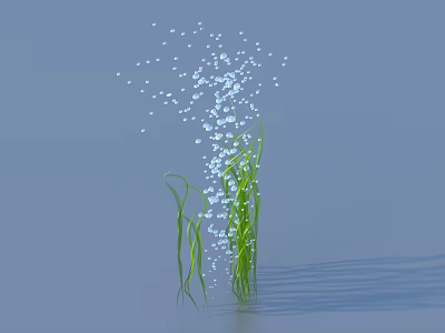 Slender Green Grass With Scattered White Small Flowers On Blue Background 3d model