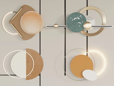 Modern Geometric Wall Decor with Circular Shapes and Illuminated Metal Frames 3d model