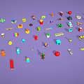 Vibrant Colorful Miniature Toys Scattered On Purple Background