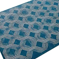 Blue Square Rug With White Geometric Hexagonal Pattern For Modern Decor 3d model