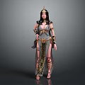 Egyptian Style Woman In Decorated Long Dress With Golden Headdress And Arm Cuffs 3d model