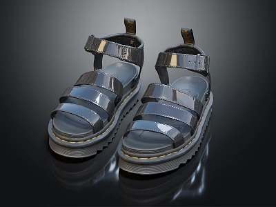 Stylish Metallic Sandals With Multiple Straps And Thick Shiny Sole Design 3d model