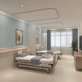 Spacious Hospital Ward Interior With Two Beds Light Blue Walls Paintings And TV