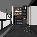 Indoor Home Gym With Elliptical Machine Basketball Football And Dumbbells On Shelf