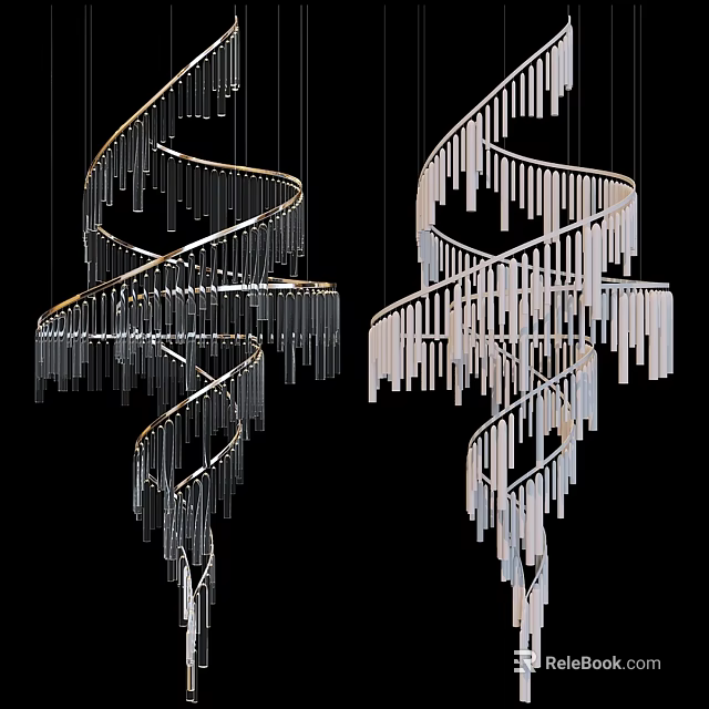 Modern Spiral Chandelier Design With Twisted Metal Frame And Hanging Pendants 3d model 
