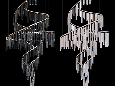 Modern Spiral Chandelier Design With Twisted Metal Frame And Hanging Pendants 3d model