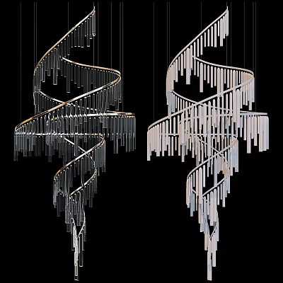 Modern Spiral Chandelier Design With Twisted Metal Frame And Hanging Pendants 3d model