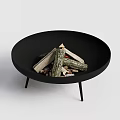 Modern Black Round Fire Pit With Stacked Firewood And Thin Legs 3d model