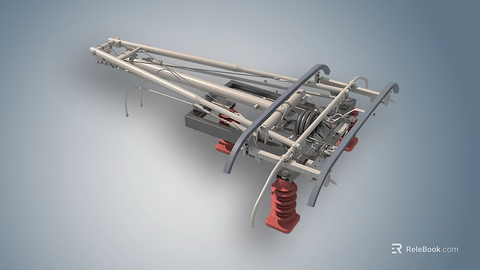 Heavy Duty Industrial Equipment Featuring Metal Frame Pipes And Red Mechanical Components 3d model 