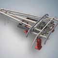 Heavy Duty Industrial Equipment Featuring Metal Frame Pipes And Red Mechanical Components