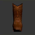 Brown Leather Knee High Boots With Floral Engraved Patterns For Daily Wear