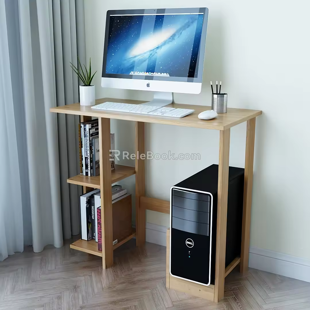 Modern Style Desk Computer Desk Bookshelf Computer Children's Table 3d model