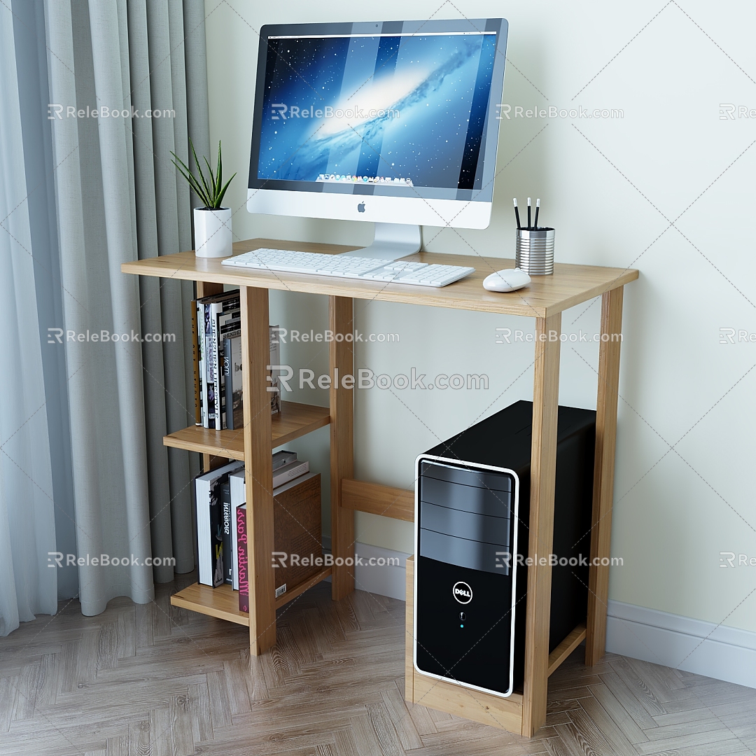 Modern Style Desk Computer Desk Bookshelf Computer Children's Table 3d model