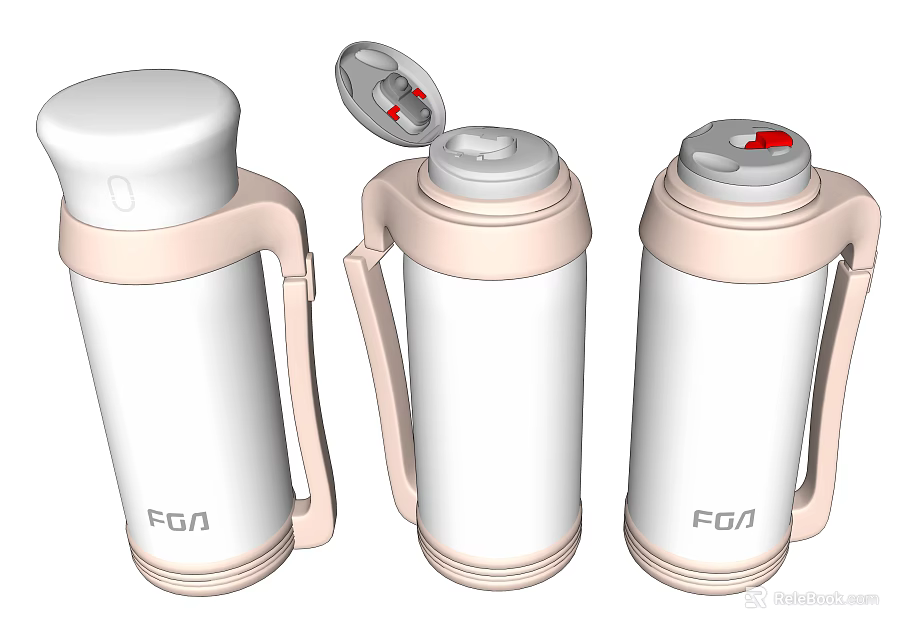 White and Pink FGA Insulated Cups with Handle and Open Lid Design 3d model 