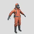 Man in Orange Protective Suit With Gas Mask Harness and Safety Gear