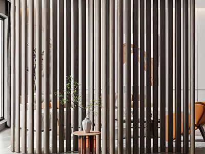 Modern Room Divider with Vertical Slats in Light and Dark Tones for Contemporary Interior Space 3d model