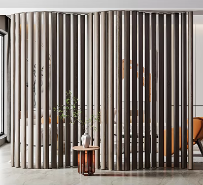 Modern Room Divider with Vertical Slats in Light and Dark Tones for Contemporary Interior Space 3d model
