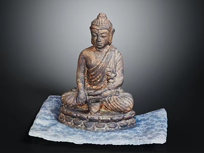 Sitting Buddha Statue On Carved Stone Base With Antique Bronze Finish 3d model