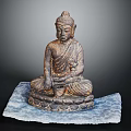 Sitting Buddha Statue On Carved Stone Base With Antique Bronze Finish