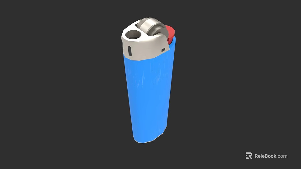 Portable Modern Blue Electronic Lighter with Silver Top and Red Button 3d model 