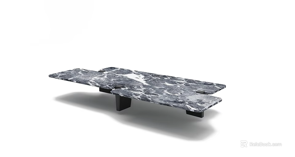 Modern Marble Coffee Table With Sleek Black Base And Natural Surface Texture 3d model 