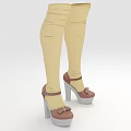 Women's High Heel Shoes with Knee High Beige Socks Brown Upper Block Heel Buckle Straps