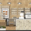 Cozy Milk Tea Shop Interior With Counter Shelves And Coffee Equipment