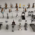 Diverse Sports Equipment Collection Featuring Treadmills Exercise Bikes Dumbbell Racks and Fitness Machines