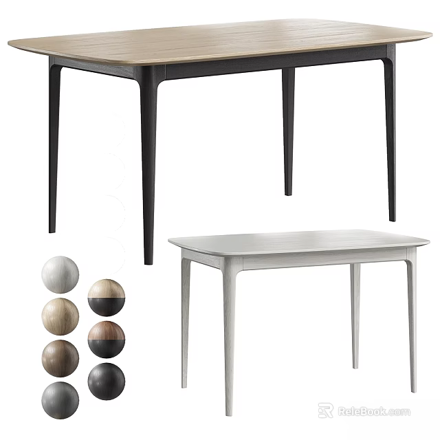 Modern Dining Table With Wooden Top Black White Minimalist Design And Decorative Balls 3d model 