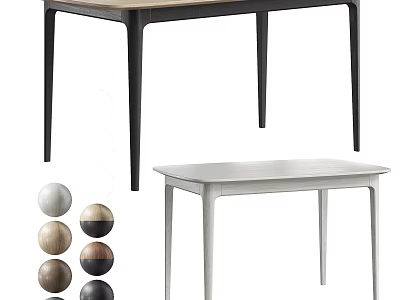 Modern Dining Table With Wooden Top Black White Minimalist Design And Decorative Balls 3d model