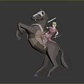 Man Riding Rearing Brown Horse In Pink Clothing Holding Sword